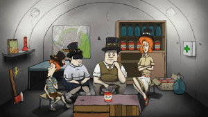 Die Familie sitzt im Bunker